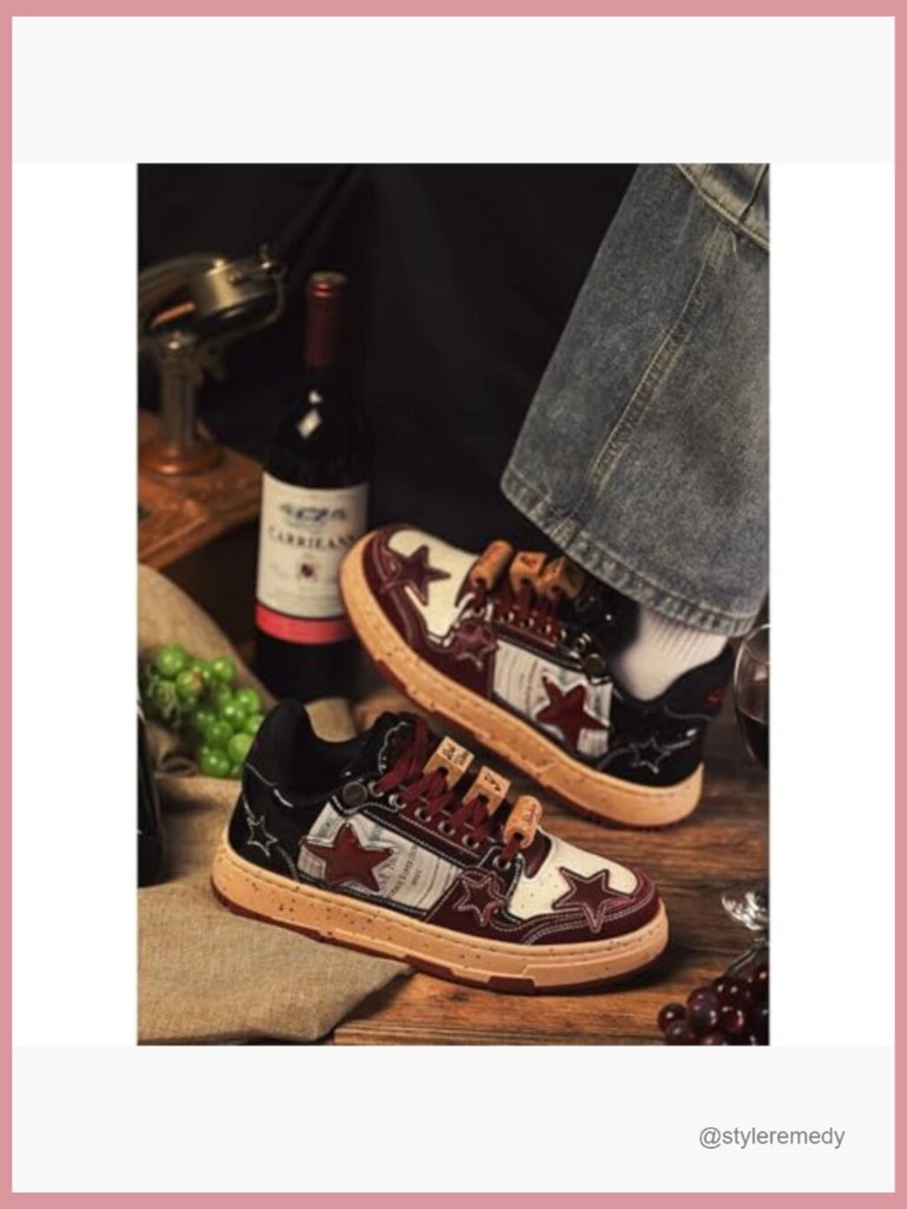 Burgundy Star Chunky Sneakers Women Fashion Platform Walking Shoes - Picture 2 of 7